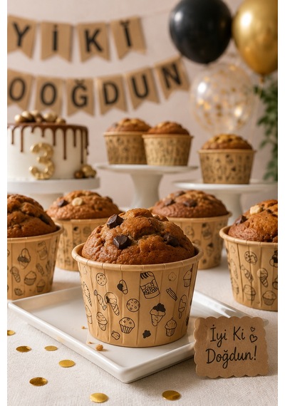 Cupcake Kapsülü 24'lü Kraft Şekerleme Desenli Lamineli Asetat Kutulu Kek Muffin Pişirme Kapsülü