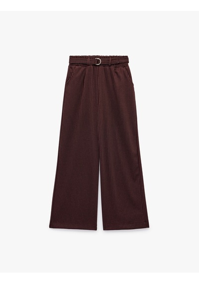 Koton Kemerli Cepli Rahat Kesim Geniş Paça Pantolon Bordo Çizgili 7wkg40179ak