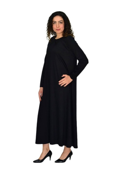 Wearon Kadın Siyah Uzun Kol Likralı Viskon Elbise Bgl-st04677 siyah