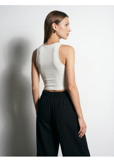 Dilvin 32941 Kolsuz Crop Top-ekru