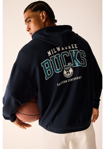 Defacto Nba Mılwaukee Bucks Oversıze Kapüşonlu Cepli Fermuarlı Sweatshirt Hırka H7762ax26aunv253 Lacivert-nv253