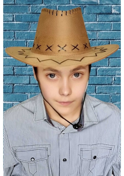 Uniquetrenders Çocuk Unisex Nubuk Kovboy Şapkası 8-14 Yaş Cappuccino