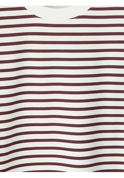 Lcw Modest Mürdüm Çizgili Oversize Kadın Sweatshirt Tunik
