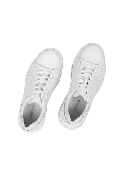 Erkek Beyaz Baskılı Bağcıklı Kalın Tabanlı Deri Sneaker