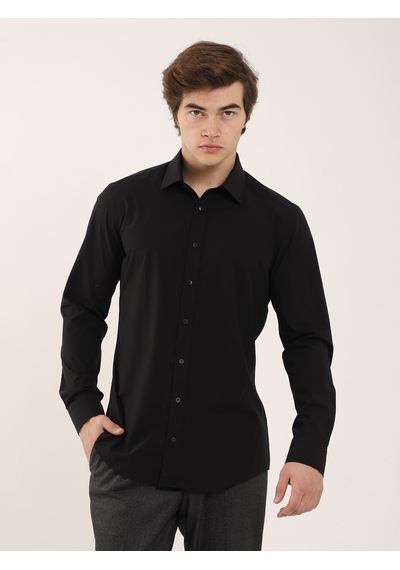 Dufy Siyah Erkek Slim Fit Klasik Yaka Uzun Kol Gömlek - 103134 Siyah