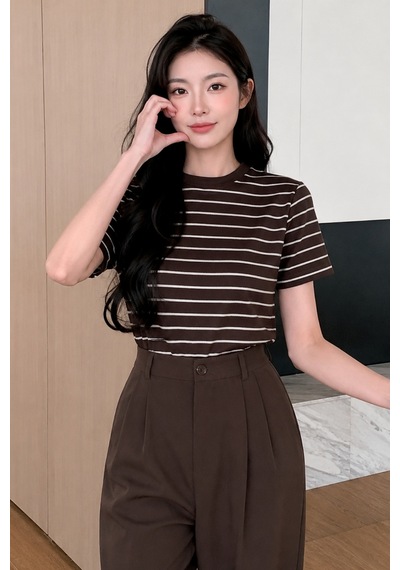 Cool Tarz Adın Çizgili Kısa Kollu Tişört Bisiklet Yaka Yumuşak Dokulu Basic Günlük Üst Kahverengi Kahverengi Cool Tarz Adın Çizgili Kısa Kollu Tişört Bisiklet Yaka Yumuşak Dokulu Basic Günlük Üst Kahverengi Kahverengi