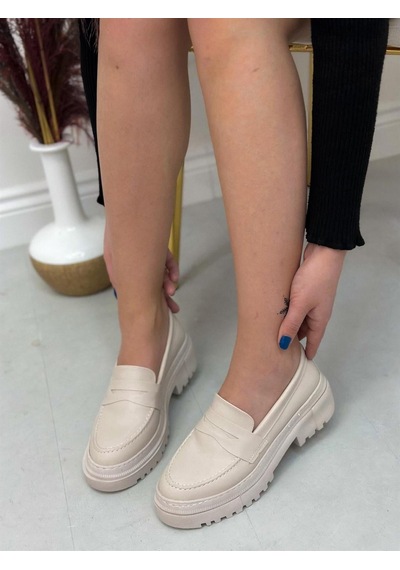 Erva'nın Butiği Bej Cilt Clay Kadın Loafer-4474