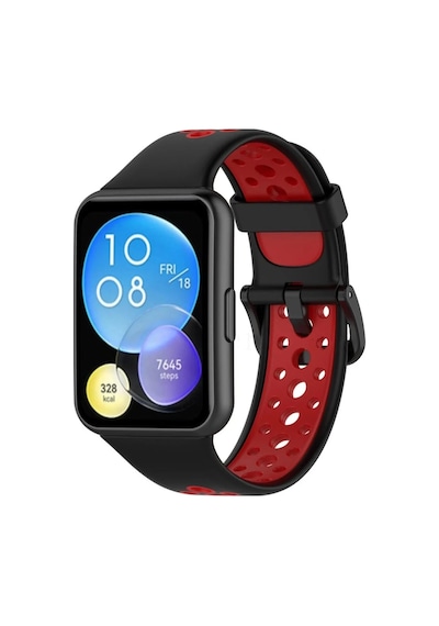 Huawei Watch Fit 2 Spor Delikli Kordon - Siyah-kırmızı Çok Renkli