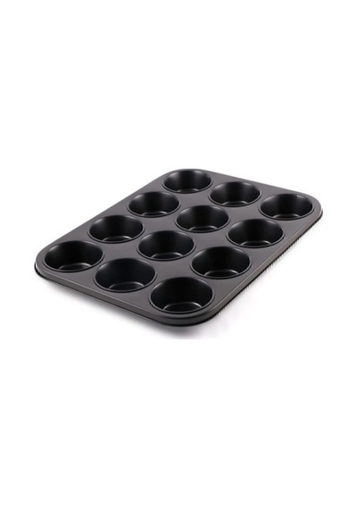 12'li Yanmaz Yapışmaz Muffin & Cupcake Kalıbı Teflon Gri Diğer