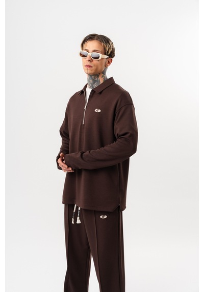 Respire Erkek Yarım Fermuarlı Modal Sweatshirt Kahve