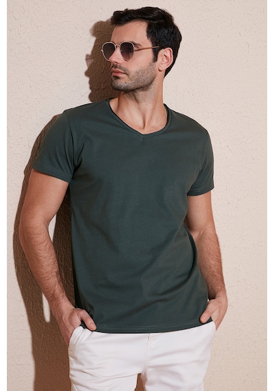 Buratti Pamuklu Slim Fit V Yaka Basic Erkek T Shirt 5412001 Haki