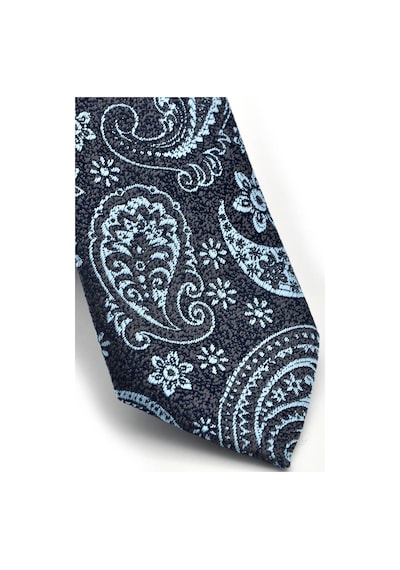 Gaffy Mavi Şal Desenli Lacivert Dokuma Kumaş Mendilli Slim Fit Kravat Lacivert - Mavi