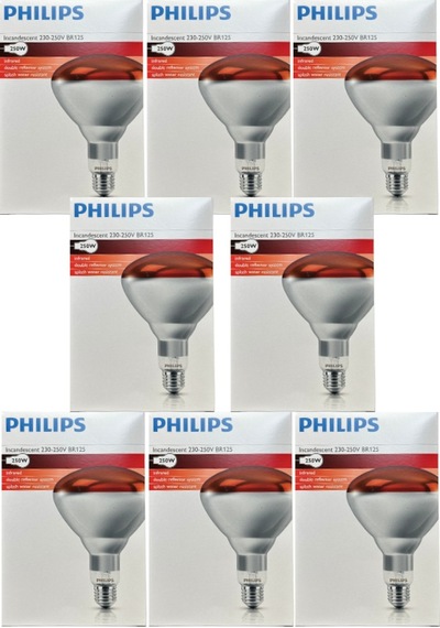 8 Adet Philips 250w Kızılötesi İnfrared Isıtıcılı Hayvan Isıtma Ve Fizik Lambası Kırmızı Işık E27 Kalın Duy