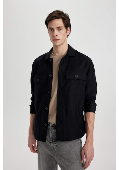 DeFacto Relax Fit Polo Yaka Cep Detaylı Gömlek Ceket B3903AX24SPBK81