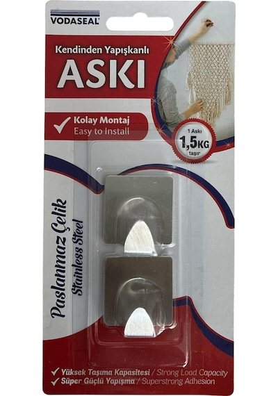 Kendinden Yapışkanlı Kare Krom 2li Askı Vodaseal Krom