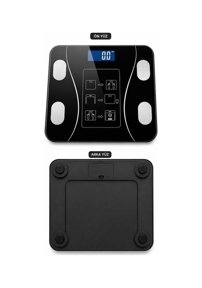 180 Kg Akıllı Dijital Baskül Bluetooth Bağlantılı Vücut Analiz Tartısı Mobil Uygulama Destekli A+ Kalite Siyah