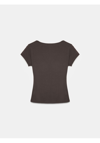 Dilvin 32840 V Yaka Basic T-shirt-koyu Kahve