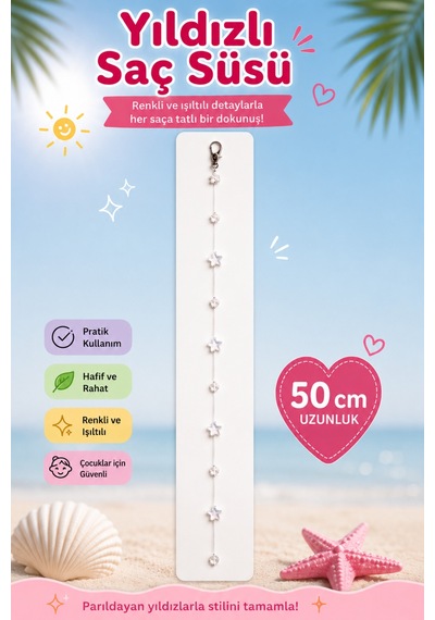 Işıltılı Yıldızlı Saç Aksesuarı 50 Cm Pratik Klipsli Çocuk Saç Süsü Diğer