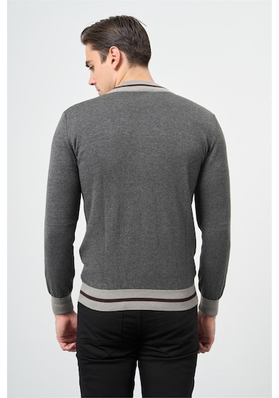 Gri Uzun Kol Düz Örme Dik Yaka Classic Slim Fit Triko 1012245203 Gri