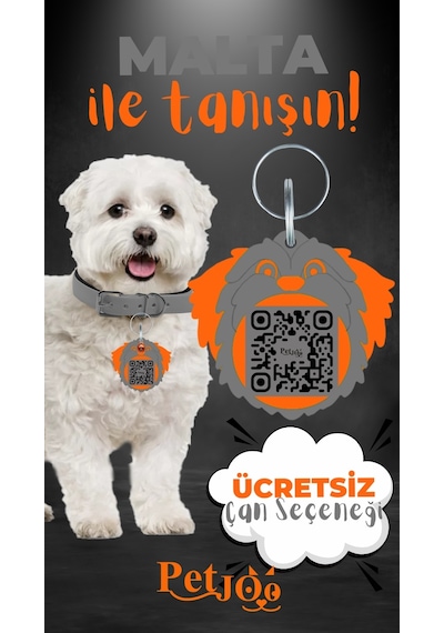 Petjoo 12.Malta Turuncu-Gri Qr'lı Köpek Künyesi