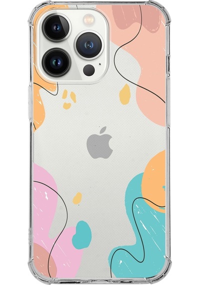 Apple Uyumlu iPhone 13 Promax Köşe Korumalı Antişok Kapak Karışık Renkler Tasarımlı Şeffaf Kılıf