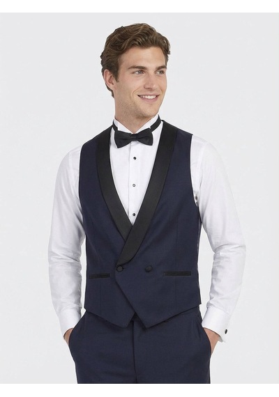 Saks Fitted Fit Şal Yaka Klasik Yelek Saks