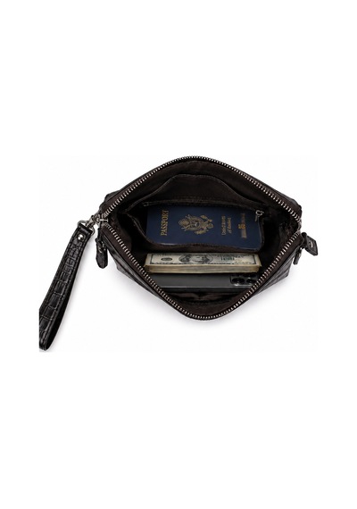 Alphaclub Bag Unisex Hakiki Kroko Deri Çok Bölmeli Portföy Çanta Kahverengi