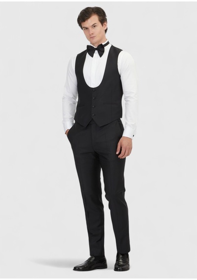 Ramsey Siyah Slim Fit Kelebek Yaka Klasik Yelek