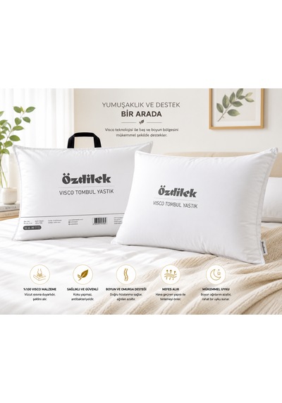 Özdilek Visco Tombul Yastık +  Sıvı Geçirmez Yastık Koruyucu Ortopedik & Medikal Boyun Destekli Visco Yastık Premium Uyku Konforu Beyaz