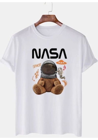 Flood Of Style Unisex Beyaz Ayıcık Nasa Tshirt