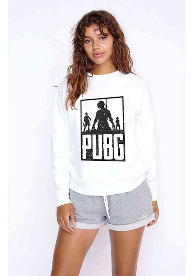 Pubg 3 Adam Team Baskılı Beyaz Kadın Sweatshirt