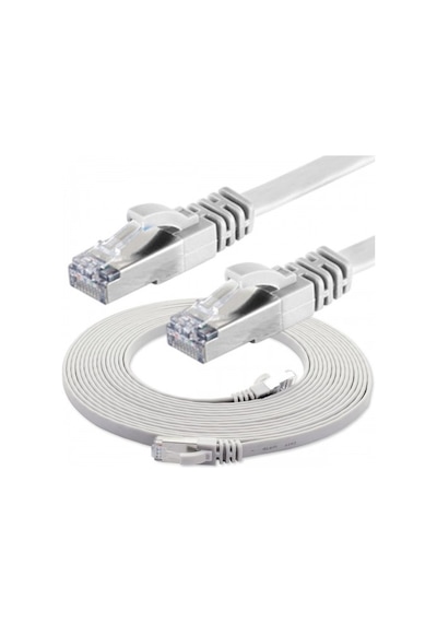 Irenis CAT7 Kablo Yassı FTP Ethernet Network LAN Ağ Kablosu, 15 M-Beyaz