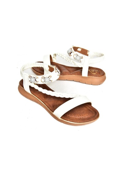 Fox Shoes S258013409 Beyaz Alçak Tabanlı Kadın Sandalet Beyaz