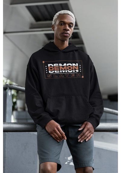 Sevbano Demon Slayer Zenitsu Baskılı Unisex Oversize Anime Hoodie Siyah