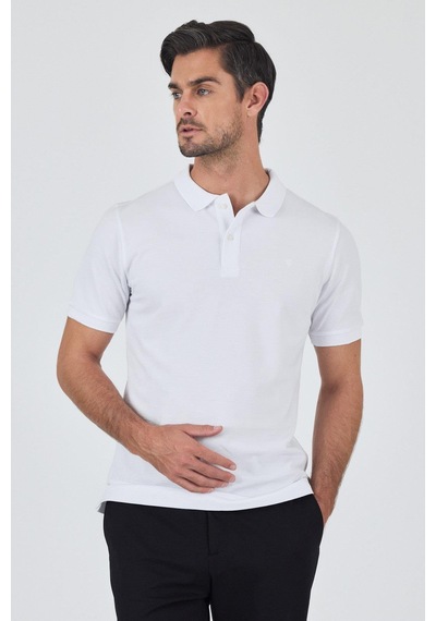 Beyaz Polo Yaka Kısa Kol Cepsiz Slim Fit Classic Pamuklu Tişört 1011250177 Beyaz
