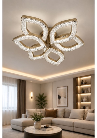 Yonca Model Eskitme Kumandalı 6"lı Ledli 3 Renk Modu Kristal Salon Mutfak Yatak Çocuk Odası Avize