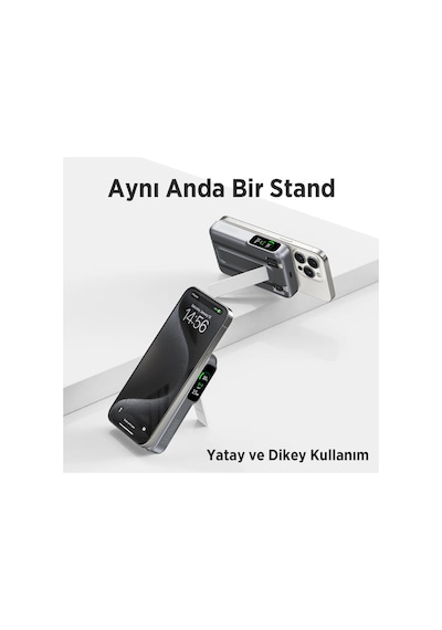 Bix Tpb16 10000 Mah Oled Ekranlı Manyetik Kablosuz Powerbank 20w Pd Hızlı Şarj Ve 15w Magsafe Gri Gri
