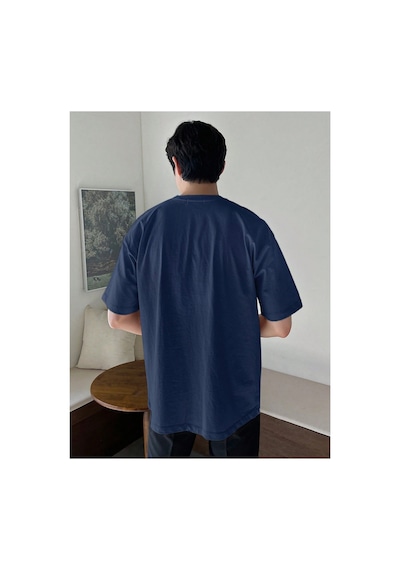 Tarz Cool Erkek Bisiklet Yaka %100 Pamuk T-shirt Lacivert
