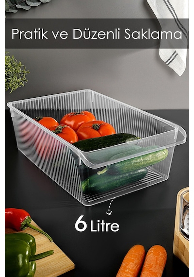 1 Adet Dolap İçi Buzdolabı Düzenleyici - Meyve Sebze Saklama Kabı Buzdolabı Organizer Sepet 6 Litre Şeffaf