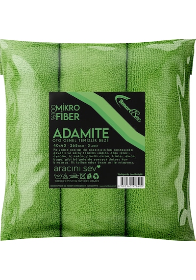 Smartbee Adamite 3’Lü Mikrofiber Oto Temizlik Bezi 40×40 265Gsm