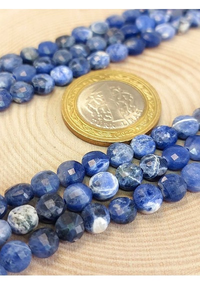 Sodalit Taşı Yassı Faset Kesim Kolye 6x4mm Sabit Klipsli Çok Renkli