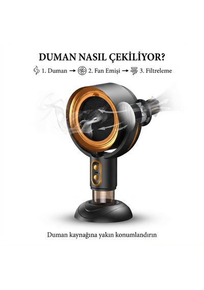 Masaüstü Duman Emici Fan Filtreli Hava Temizleyici Oda Duman Çekici Taşınabilir Mini Fan Siyah