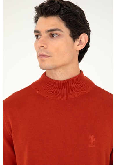 U.S. Polo Assn. Erkek Slim Fit Yarım Boğazlı Kiremit  Basic Kazak 50288887-VR031