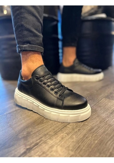 Ay Mood Jy144 Volt Bağcıklı Cilt Erkek Günlük Sneaker Yüksek Taban Ayakkabı Cbt Siyah