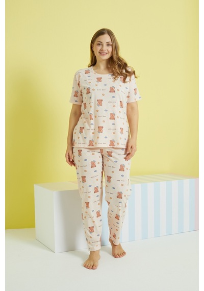Siyah İnci Curve Büyük Beden Battal Boy Örme Pijama Takımı 24103617 Çok Renkli