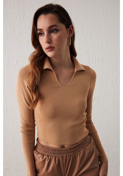Sateen Polo Yaka Triko - Bisküvi-132060 Bisküvi