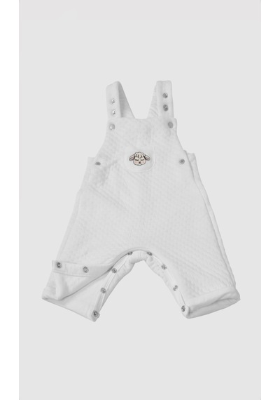 Merqova Bebek Pamuklu Kapitone Salopet Tulum Askılı Çıtçıtlı, Kuzucuk Nakışlı Unisex Bebek Tulum Beyaz