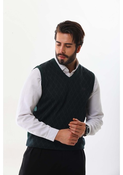 Pelikan Erkek Çizgili V Yaka Süveter 7605 Yeşil