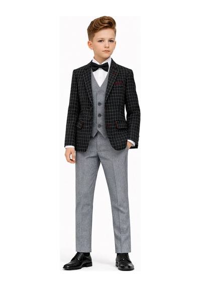 Ahengim Erkek Çocuk Slim Fit Dokulu Çizgili Spor Takım Elbise Ak195-196 Siyah