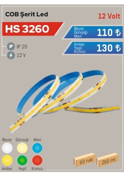 Cob Şerit Led, Beyaz Hs 3260 5 Metre